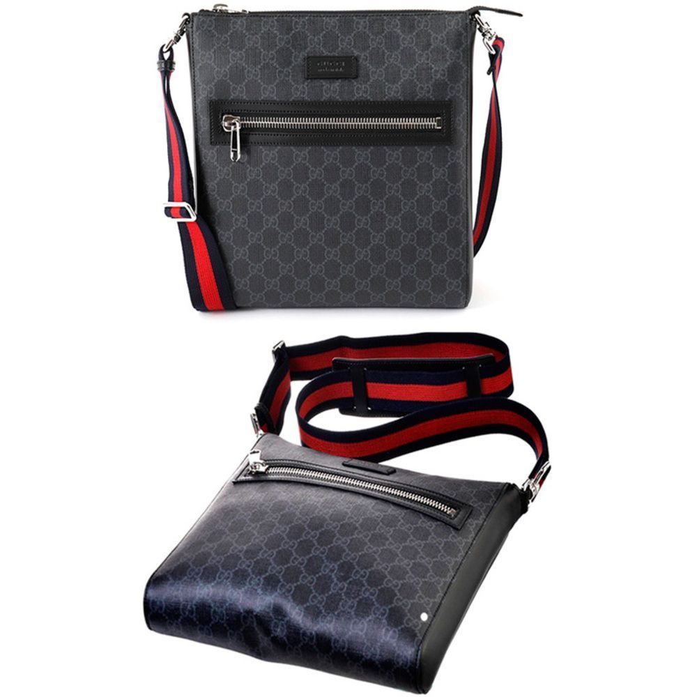 Gucci Shoulder Bag Leather GG Supreme GG Pattern Bag Dark Gray x Black Strap
